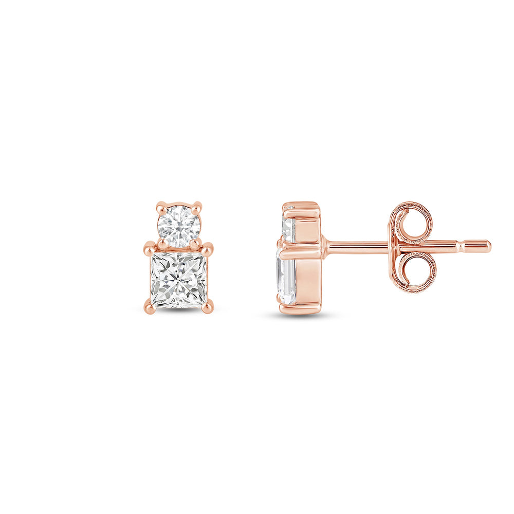 Duet Princess Earrings with 14KT Rose Gold / Lab / 1 Cut Diamond in 14KT Rose Gold / Lab / 1 view 5
