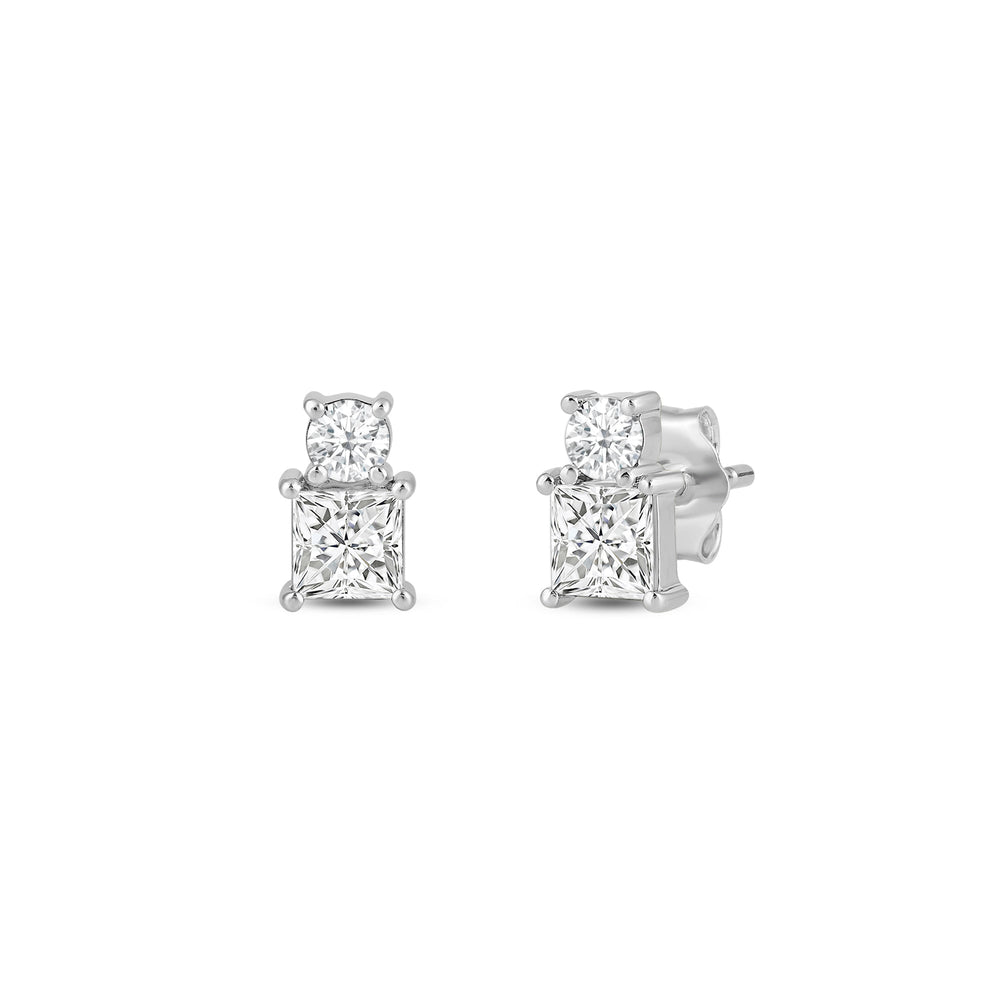 Duet Princess Earrings with 14KT White Gold / Lab / 1 Cut Diamond in 14KT White Gold / Lab / 1 view 1
