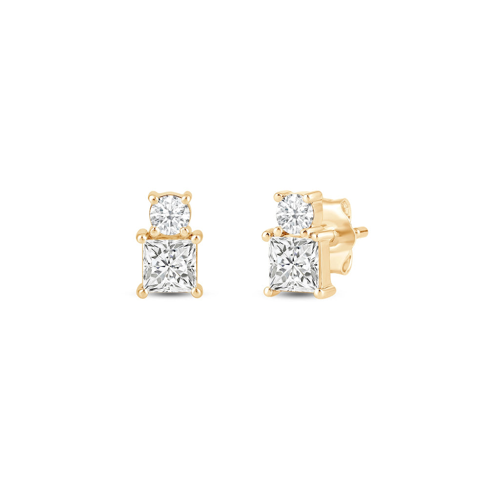 Duet Princess Earrings with 14KT Yellow Gold / Lab / 1 Cut Diamond in 14KT Yellow Gold / Lab / 1 view 1
