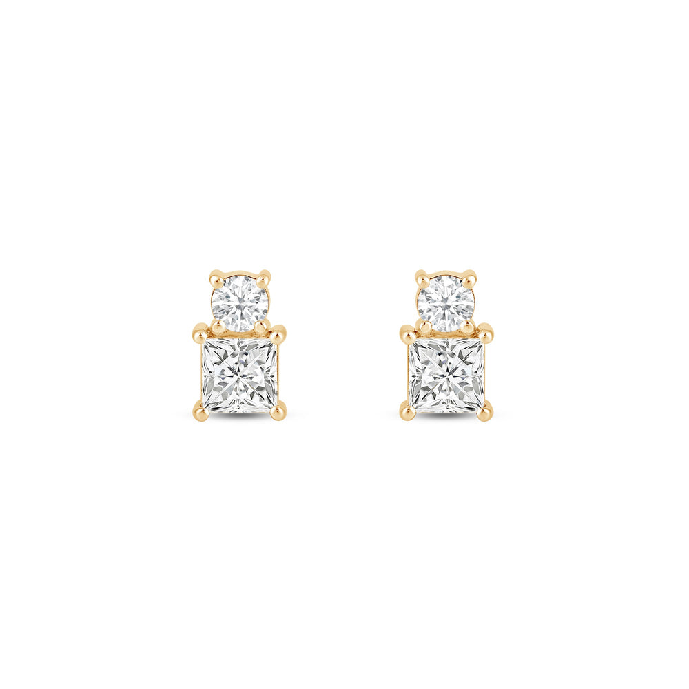 Duet Princess Earrings with 14KT Yellow Gold / Lab / 1 Cut Diamond in 14KT Yellow Gold / Lab / 1 view 4
