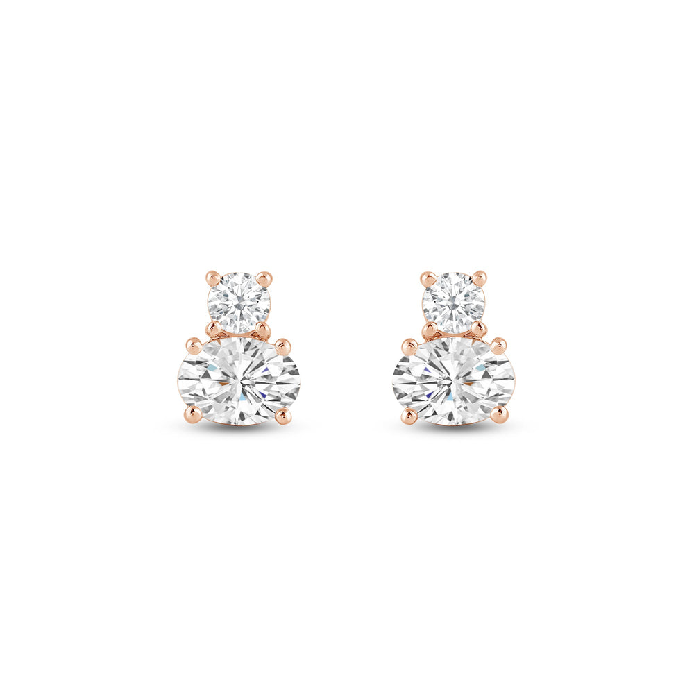 Duet Oval Earrings with 14KT Rose Gold / Lab / 1 Cut Diamond in 14KT Rose Gold / Lab / 1 view 4
