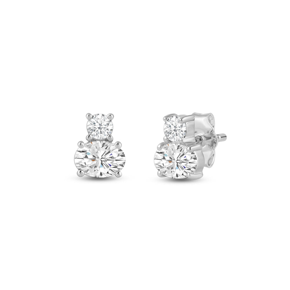 Duet Oval Earrings with 14KT White Gold / Lab / 1 Cut Diamond in 14KT White Gold / Lab / 1 view 1
