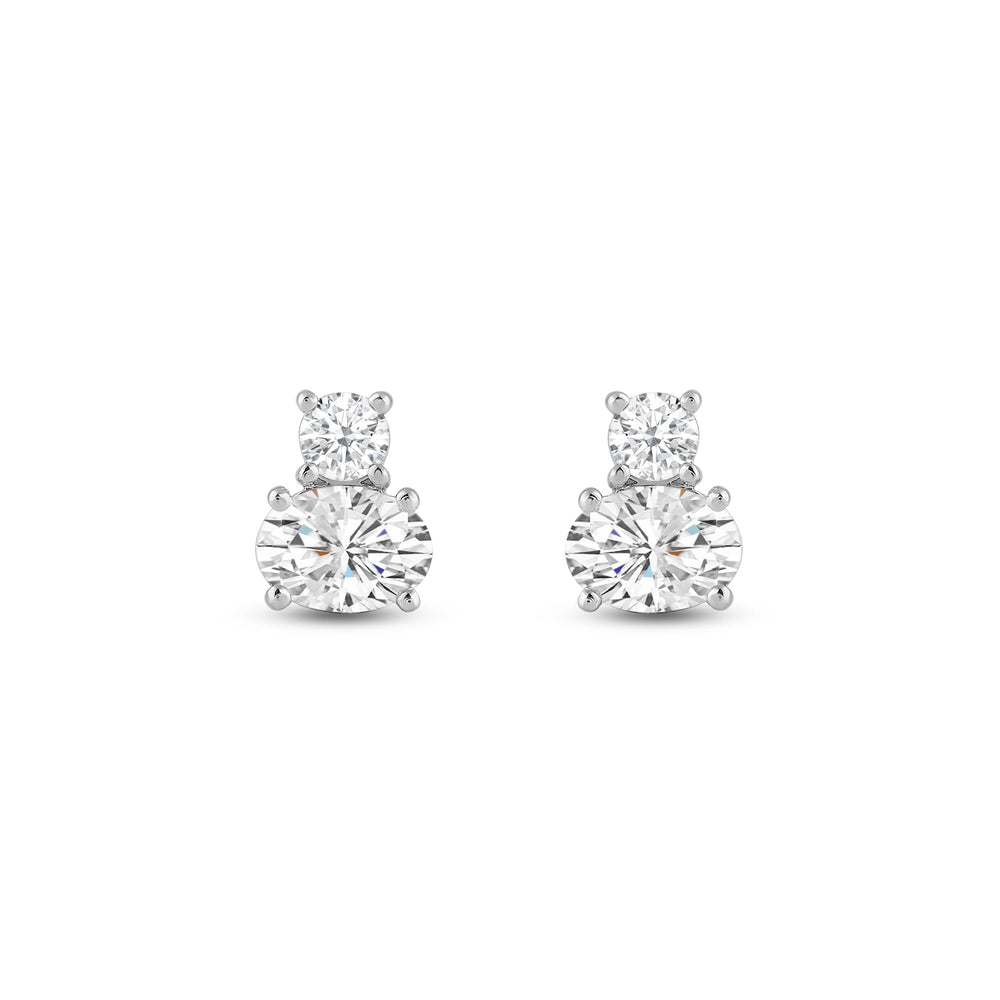Duet Oval Earrings with 14KT White Gold / Lab / 1 Cut Diamond in 14KT White Gold / Lab / 1 view 4
