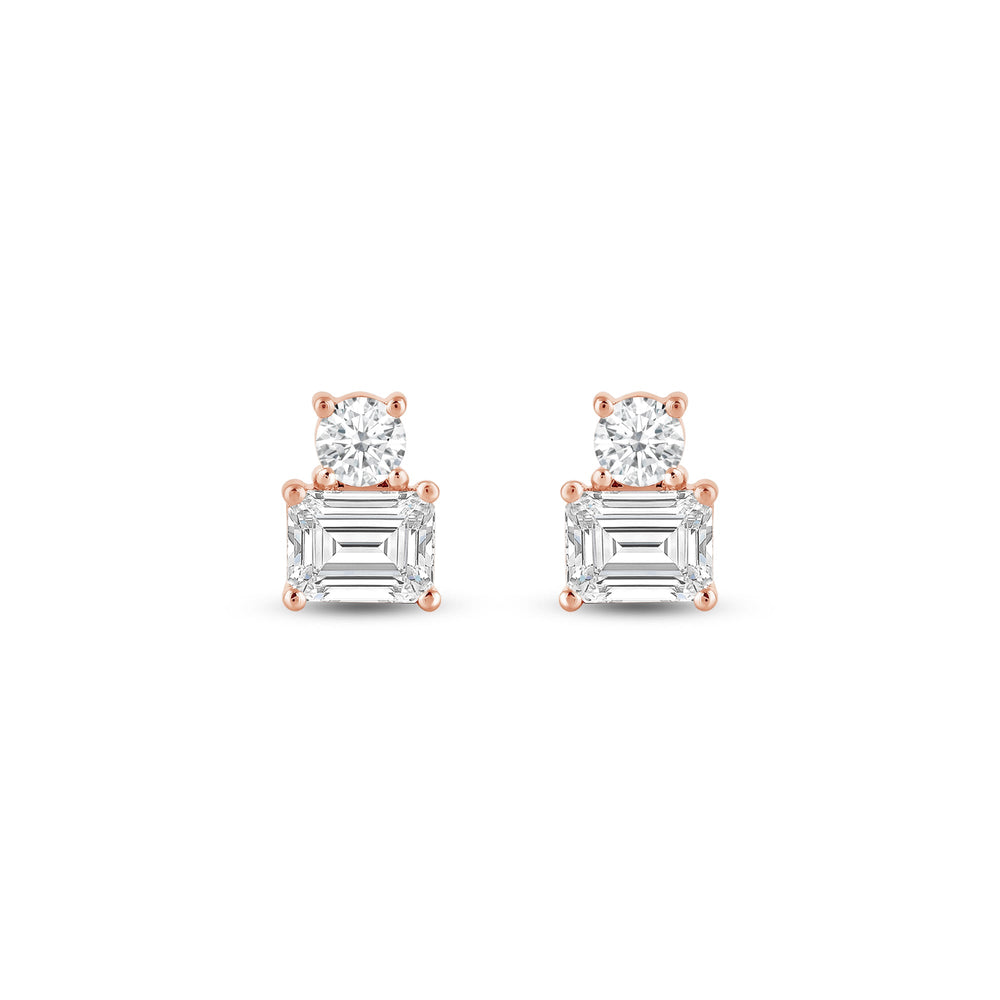 Duet Emerald Earrings with 14KT Rose Gold / Lab / 1 Cut Diamond in 14KT Rose Gold / Lab / 1 view 4
