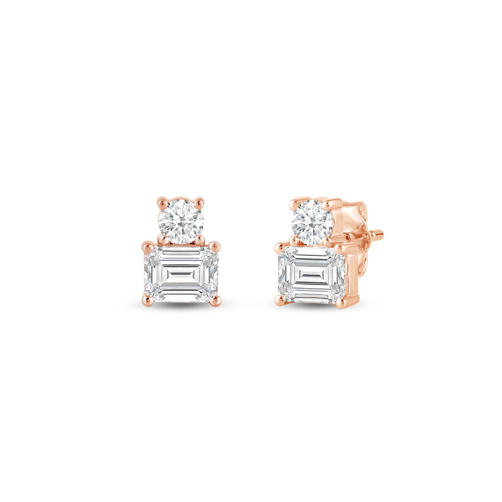 Duet Emerald Earrings with 14KT Rose Gold / Lab / 1 Cut Diamond in 14KT Rose Gold / Lab / 1 view 1
