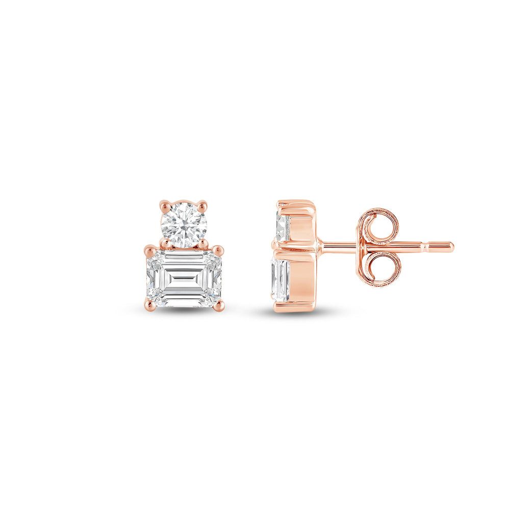 Duet Emerald Earrings with 14KT Rose Gold / Lab / 1 Cut Diamond in 14KT Rose Gold / Lab / 1 view 5
