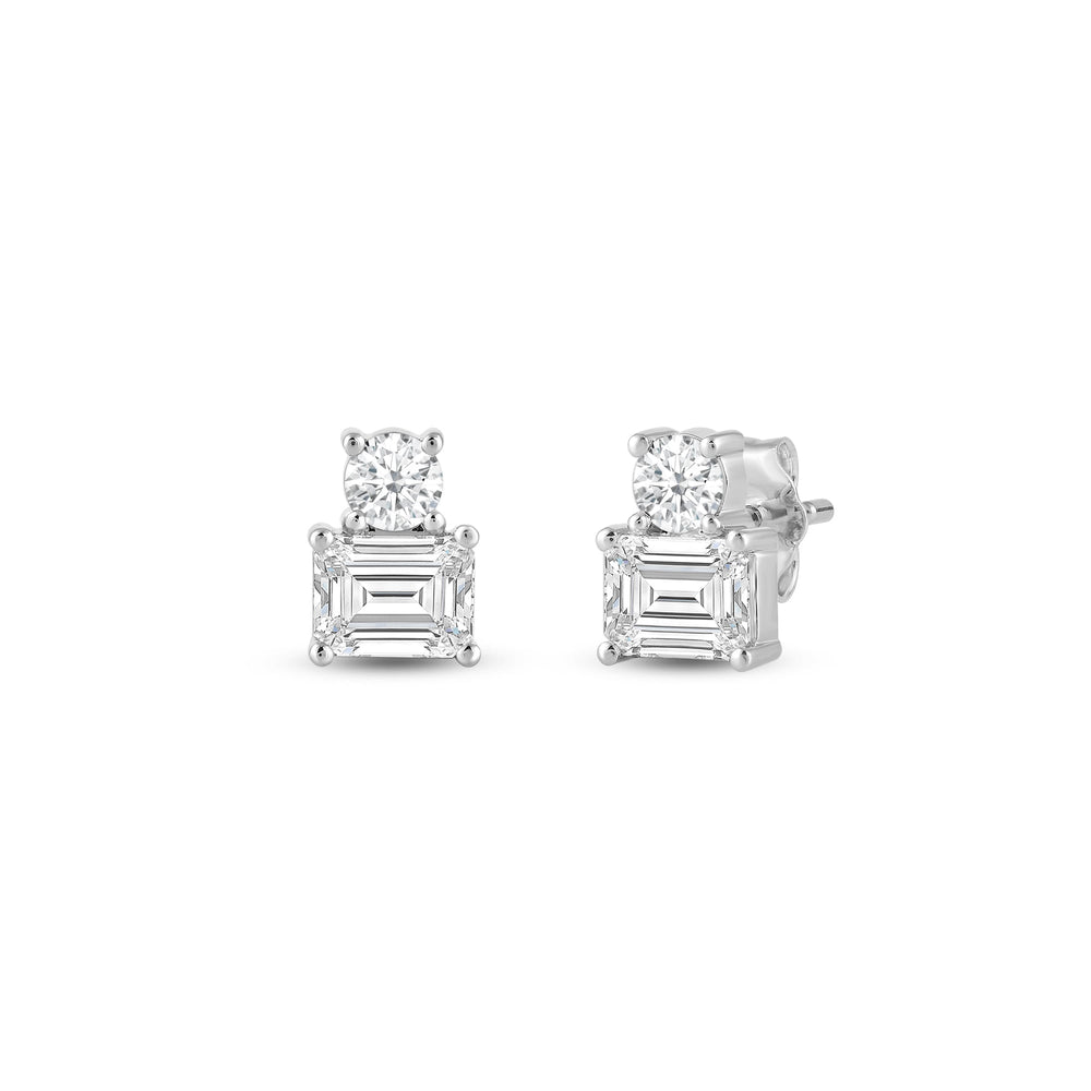 Duet Emerald Earrings with 14KT White Gold / Lab / 1 Cut Diamond in 14KT White Gold / Lab / 1 view 1
