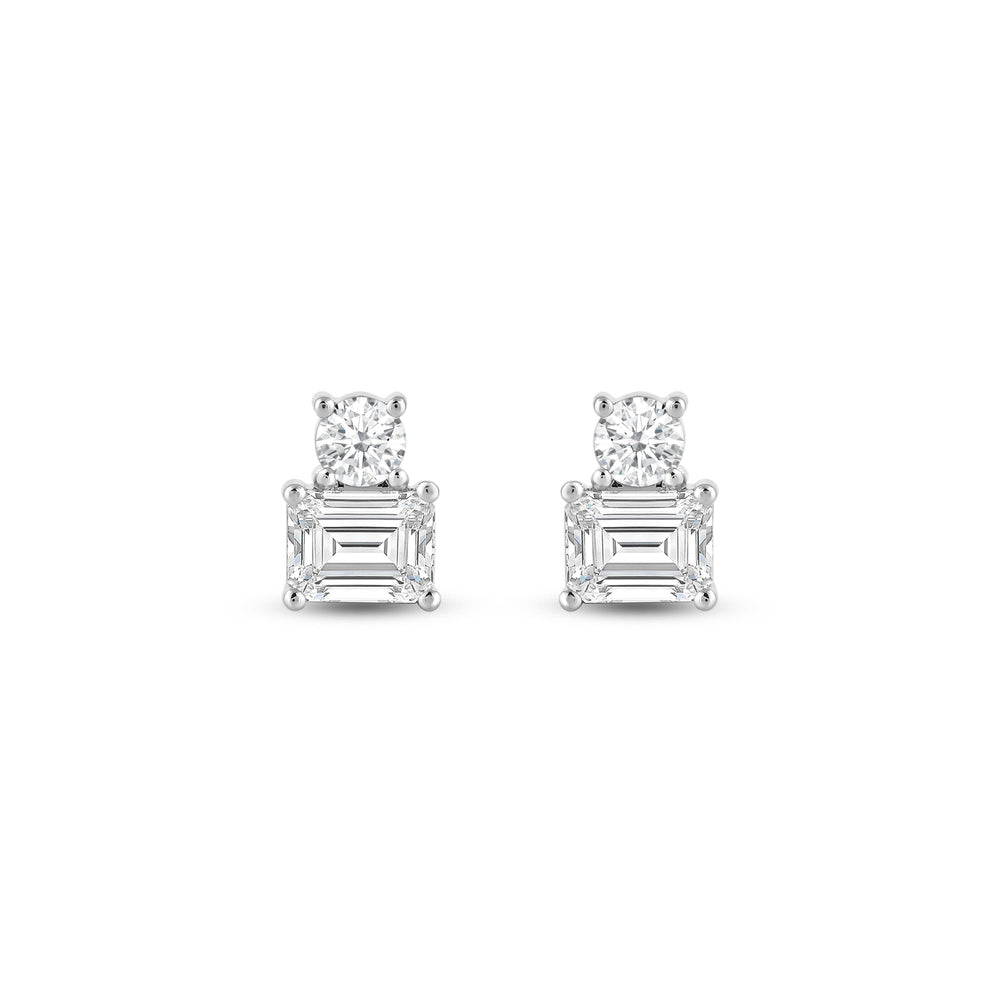 Duet Emerald Earrings with 14KT White Gold / Lab / 1 Cut Diamond in 14KT White Gold / Lab / 1 view 4
