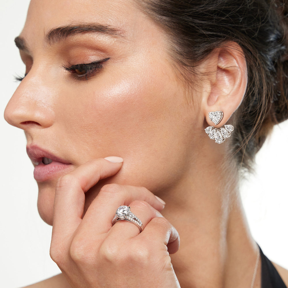 Model Wearing Heart Solitaire Front-Back Earrings view