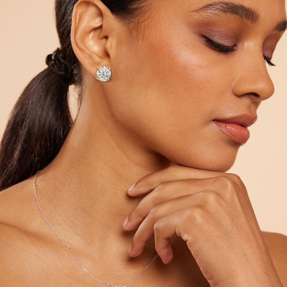 Certified Luxe Four Prong Lab Diamond Stud Earrings (IGI G+ VS+) with 18KT Rose Gold / Lab / 12 Cut Diamond in 14KT Rose Gold / Lab / 12 view 3
