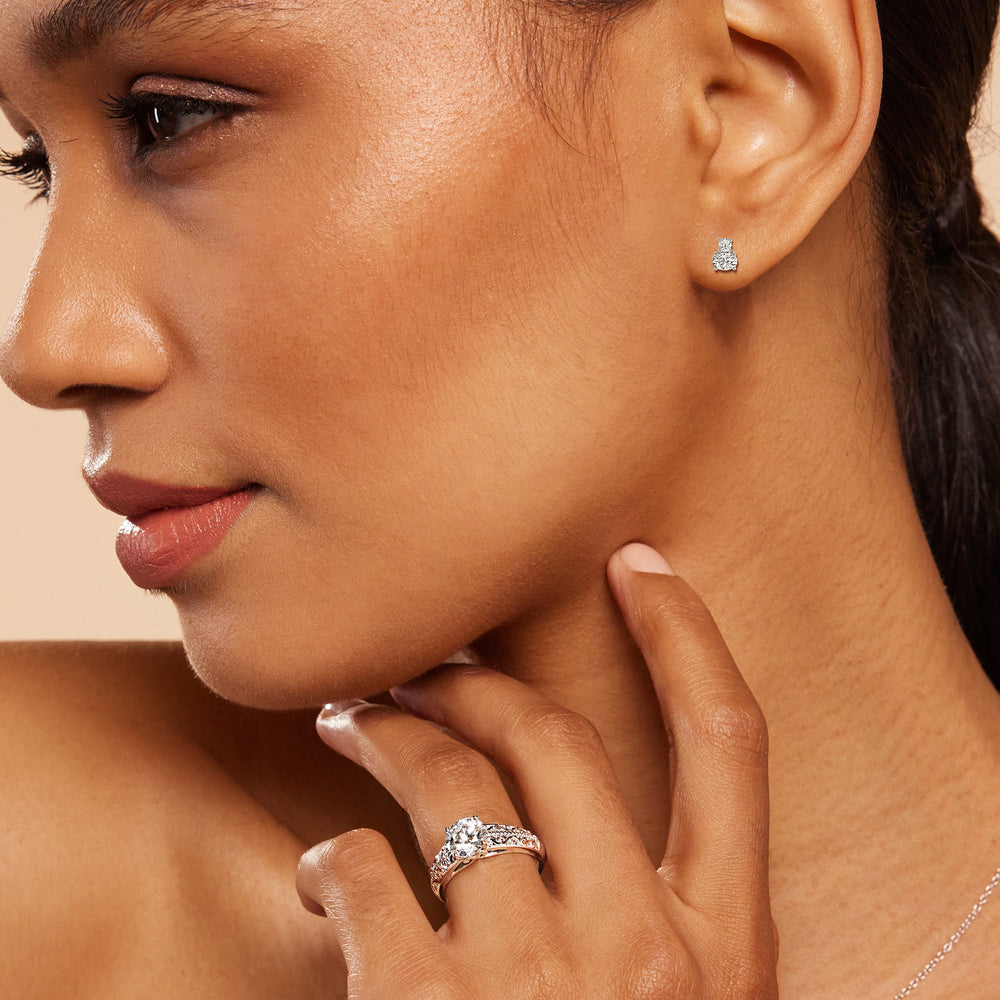 Duet Oval Earrings with 14KT White Gold / Lab / 1/2 Cut Diamond in 14KT White Gold / Lab / 1/2 view 2
