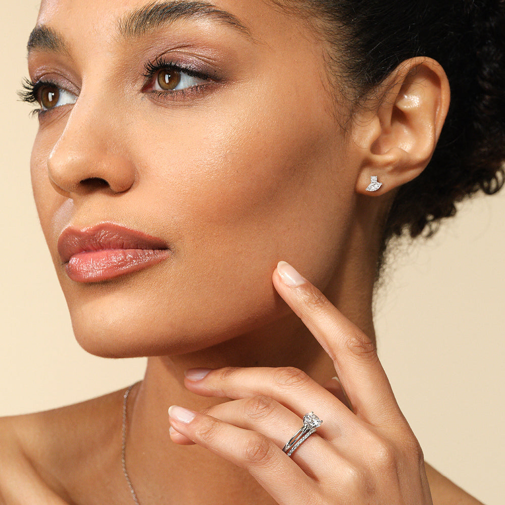 Duet Marquise Earrings with 14KT Rose Gold / Lab / 1 Cut Diamond in 14KT Rose Gold / Lab / 1 view 3
