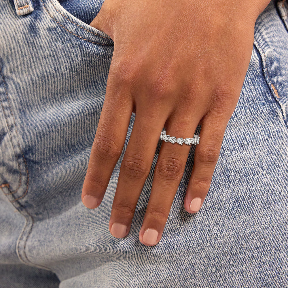 Model Wearing Trailing Pear Eternity Ring view