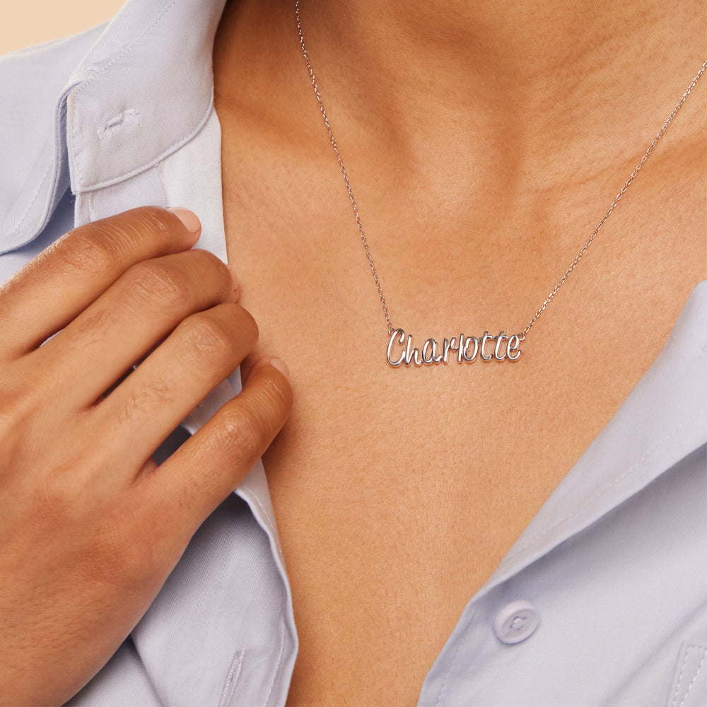 Personalized Name Necklace in Gold with 10 Cut Diamond in 14KT White Gold view 2
