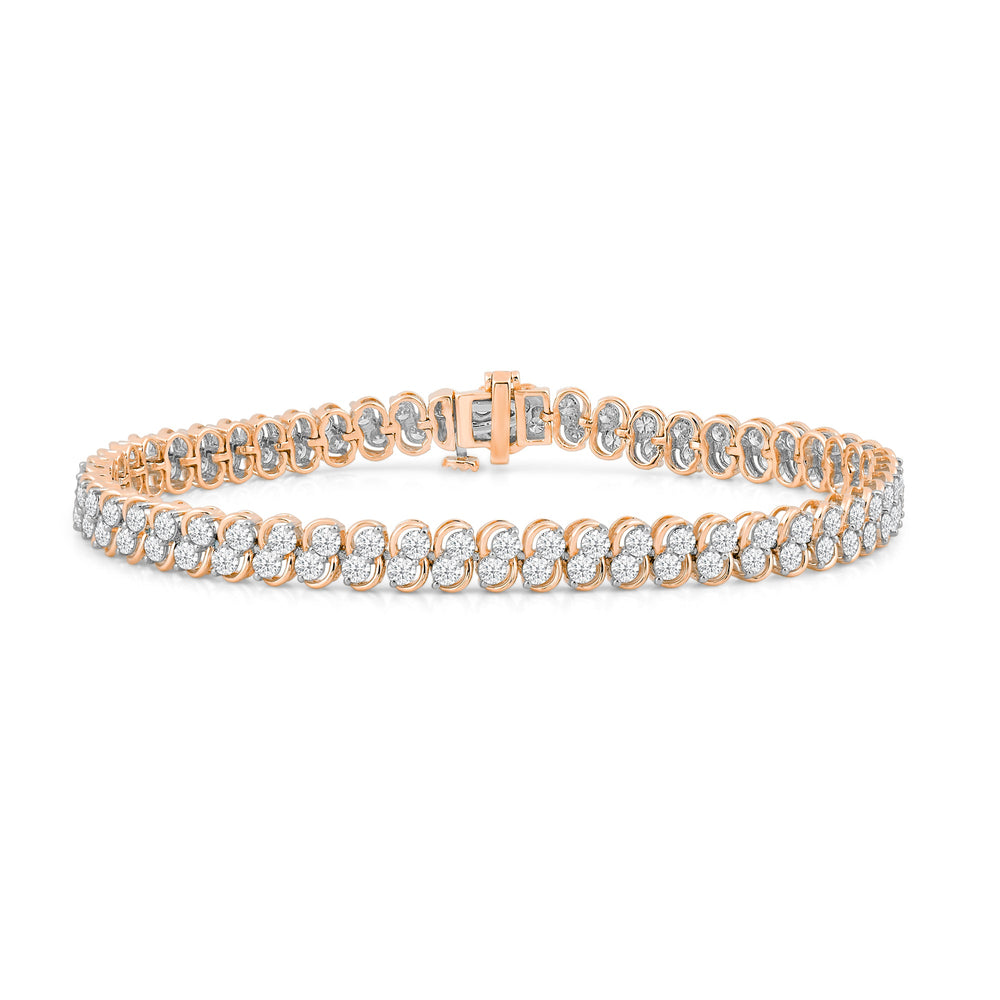 Two Row Lab Diamond Tennis Bracelet with 4 Cut Diamond in 14KT Rose Gold view 1
