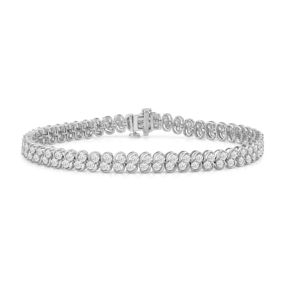 Two Row Lab Diamond Tennis Bracelet with 4 Cut Diamond in 14KT White Gold view 1
