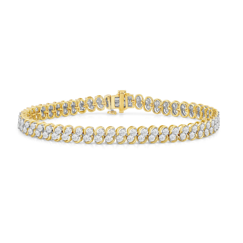 Two Row Lab Diamond Tennis Bracelet with 4 Cut Diamond in 14KT Yellow Gold view 1
