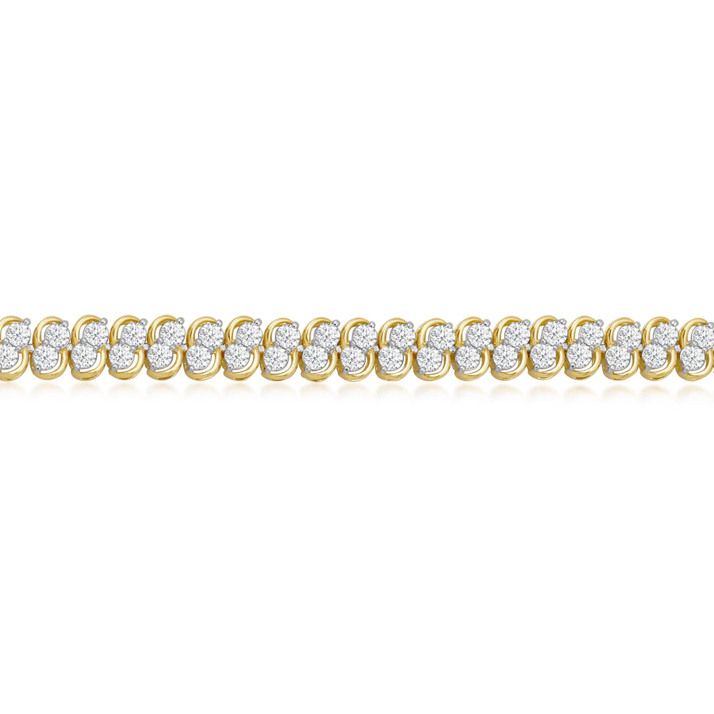 Two Row Lab Diamond Tennis Bracelet with 4 Cut Diamond in 14KT Yellow Gold view 2
