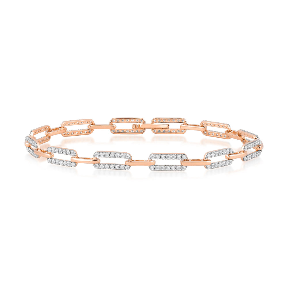 Diamond Studded Rectangular Link Bracelet with Lab Cut Diamond in 14KT Rose Gold view 1
