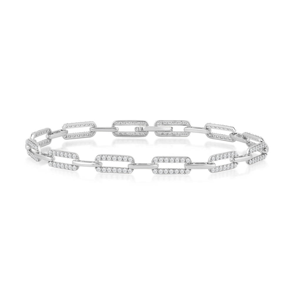 Diamond Studded Rectangular Link Bracelet with Lab Cut Diamond in 14KT White Gold view 1
