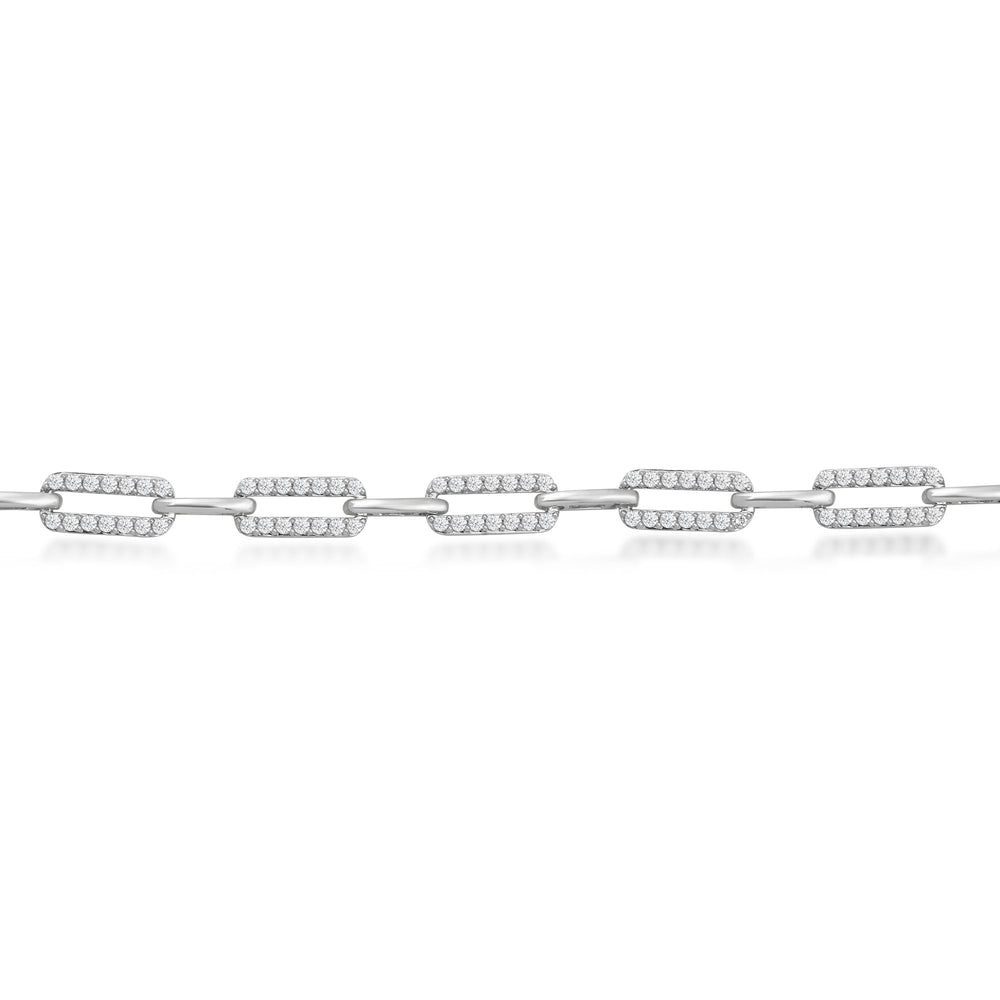 Diamond Studded Rectangular Link Bracelet with Lab Cut Diamond in 14KT White Gold view 2

