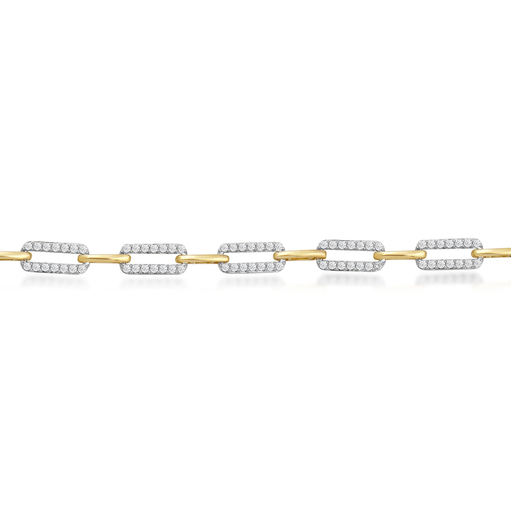 Diamond Studded Rectangular Link Bracelet with Lab Cut Diamond in 14KT Yellow Gold view 2
