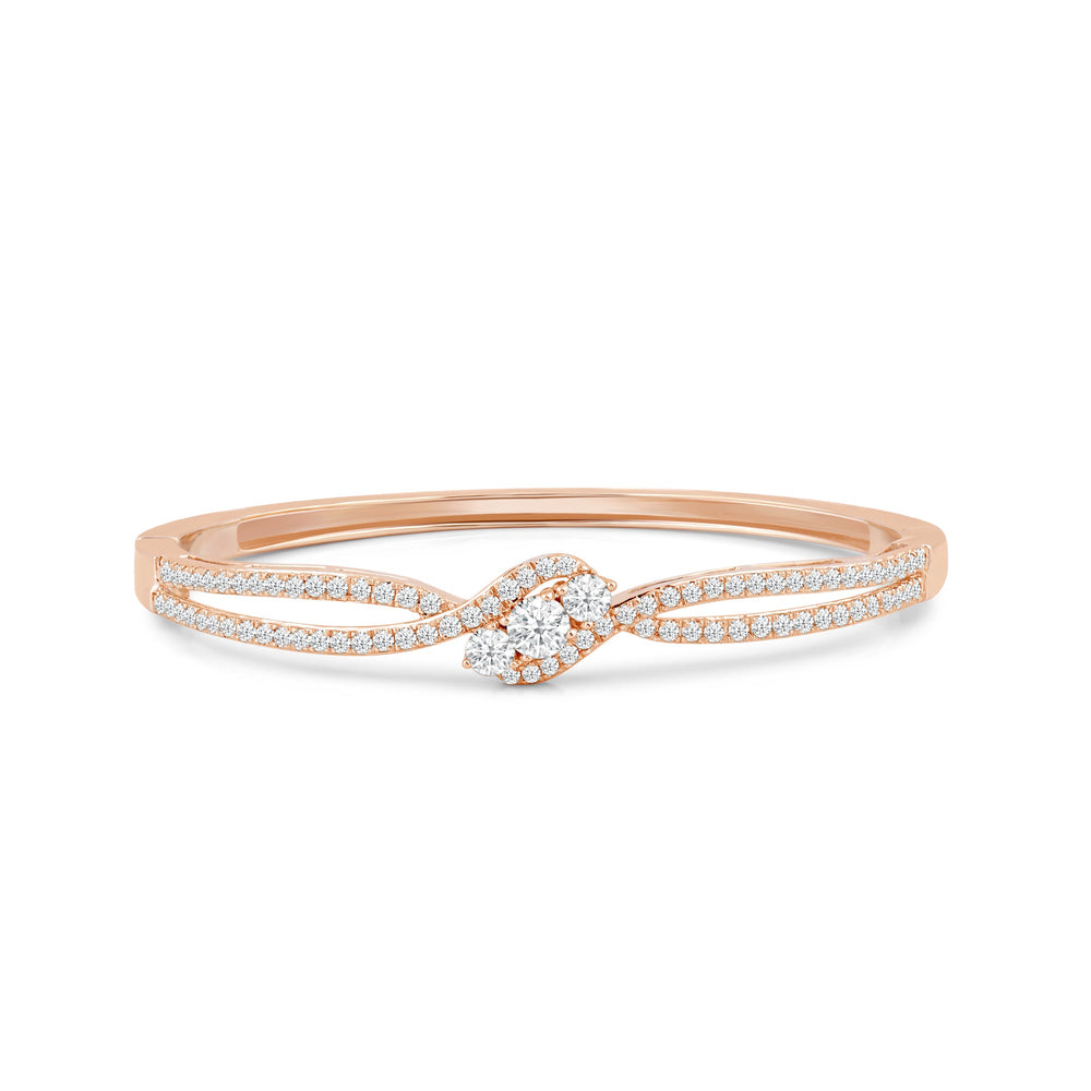 Three Stone Crossover Diamond Bangle with Lab Cut Diamond in 14KT Rose Gold view 1
