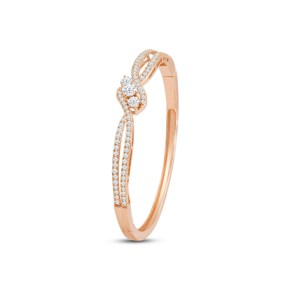 Three Stone Crossover Diamond Bangle with Lab Cut Diamond in 14KT Rose Gold view 3

