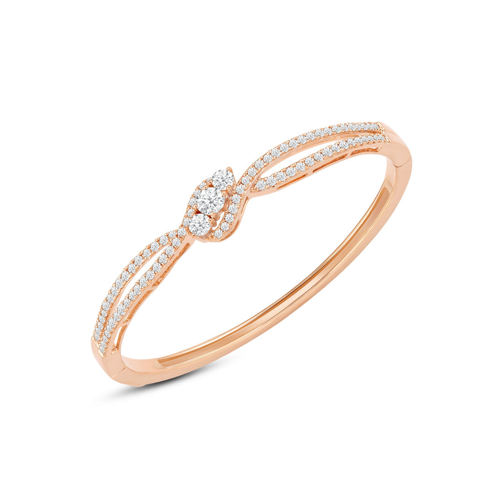 Three Stone Crossover Diamond Bangle with Lab Cut Diamond in 14KT Rose Gold view 2
