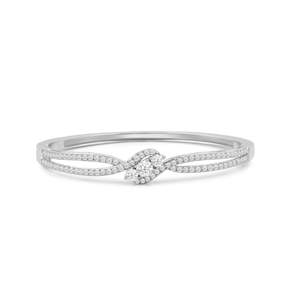 Three Stone Crossover Diamond Bangle with Lab Cut Diamond in 14KT White Gold view 1

