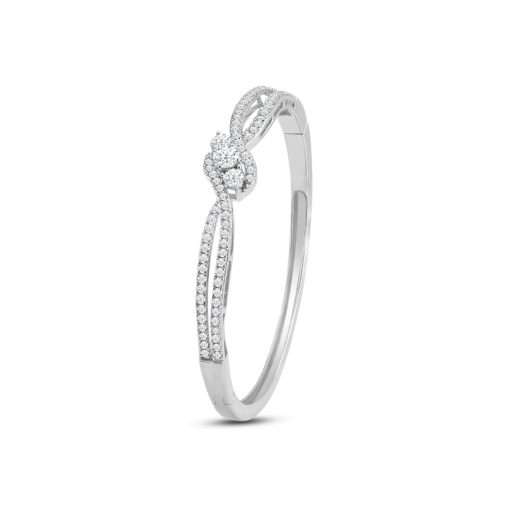 Three Stone Crossover Diamond Bangle with Lab Cut Diamond in 14KT White Gold view 3

