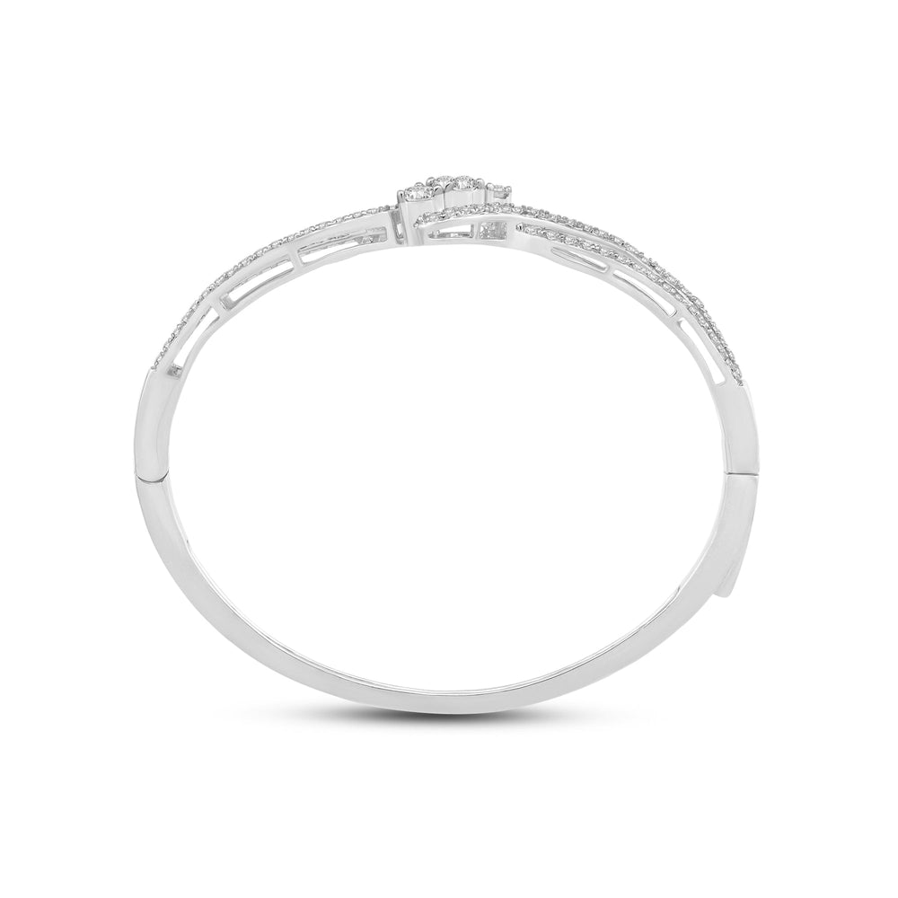 Three Stone Crossover Diamond Bangle with Lab Cut Diamond in 14KT White Gold view 4
