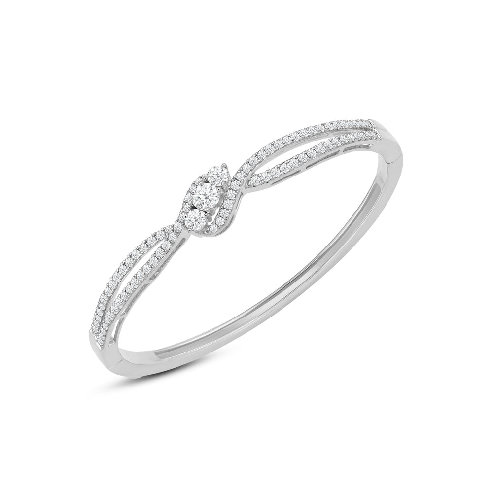 Three Stone Crossover Diamond Bangle with Lab Cut Diamond in 14KT White Gold view 2
