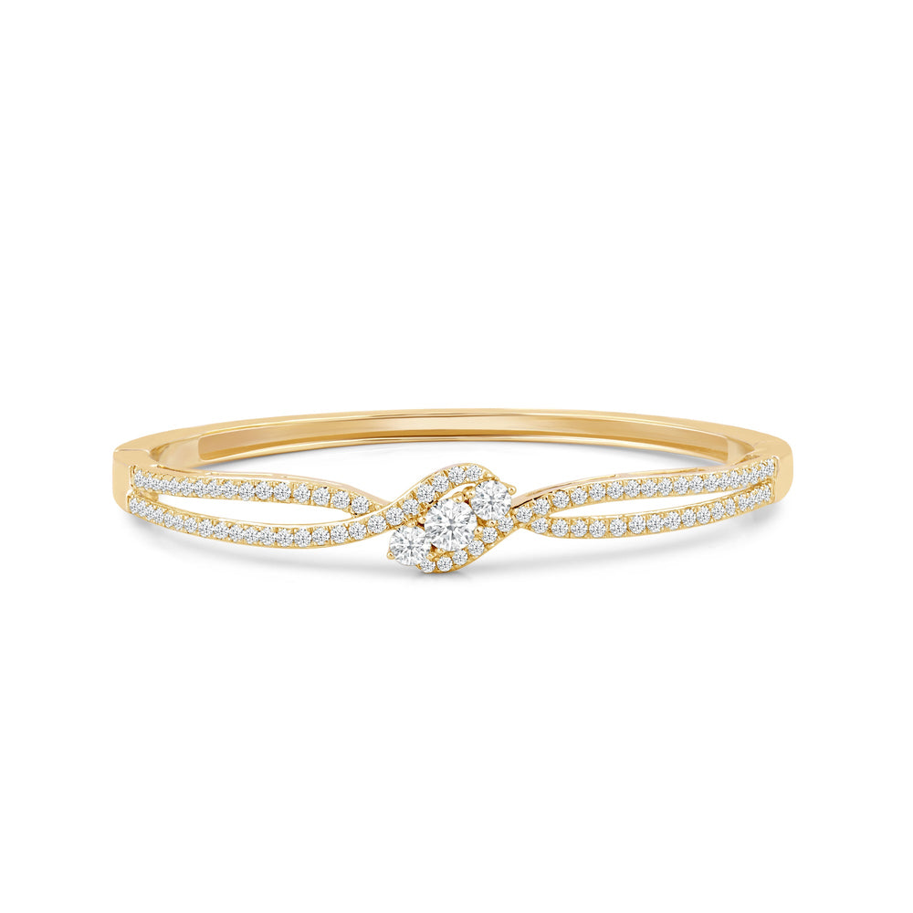 Three Stone Crossover Diamond Bangle with Lab Cut Diamond in 14KT Yellow Gold view 1
