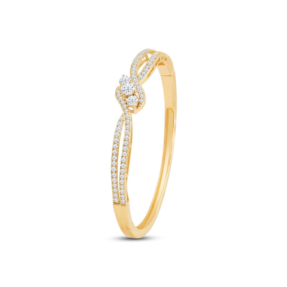 Three Stone Crossover Diamond Bangle with Lab Cut Diamond in 14KT Yellow Gold view 3
