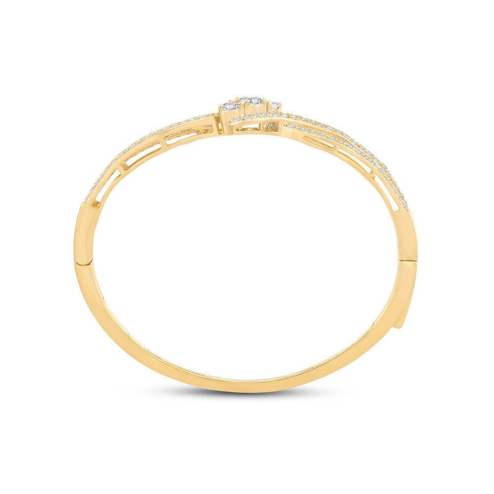 Three Stone Crossover Diamond Bangle with Lab Cut Diamond in 14KT Yellow Gold view 4

