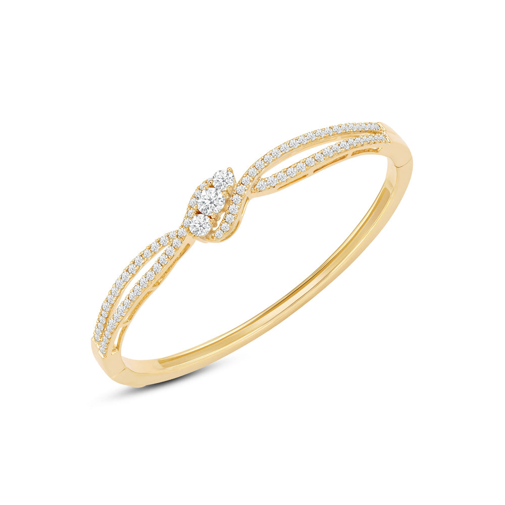 Three Stone Crossover Diamond Bangle with Lab Cut Diamond in 14KT Yellow Gold view 2
