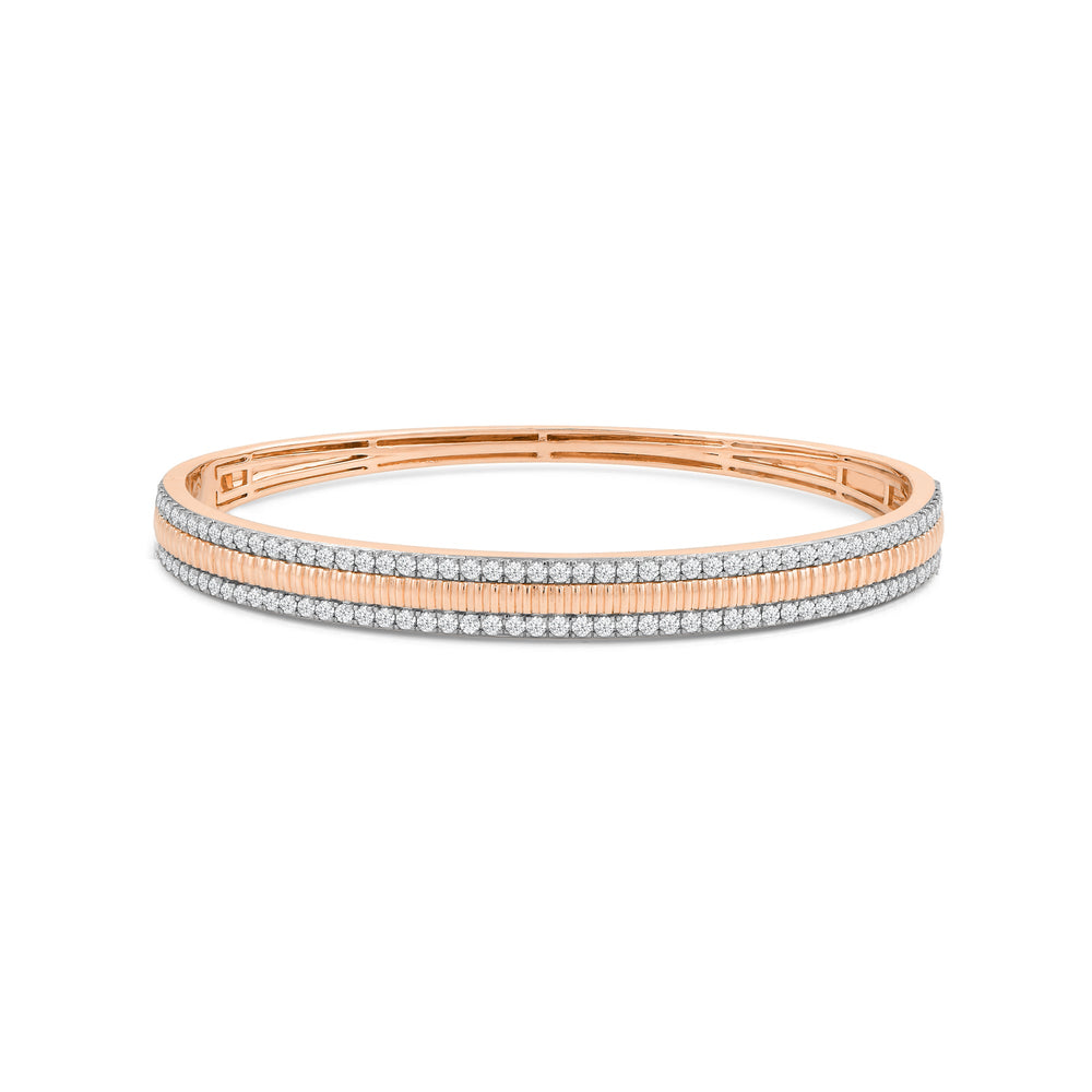 Three Row Diamond Bangle with Lab Cut Diamond in 14KT Rose Gold view 1
