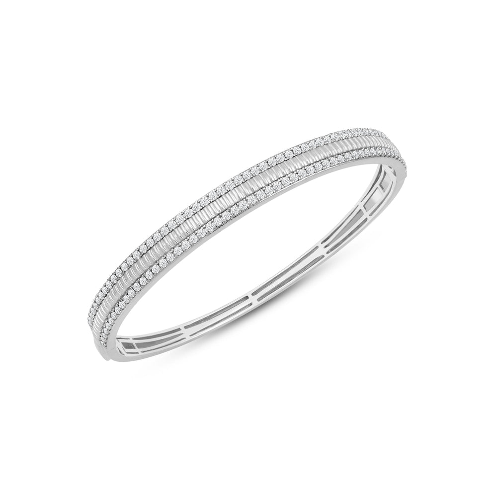 Three Row Diamond Bangle with Lab Cut Diamond in 14KT White Gold view 2
