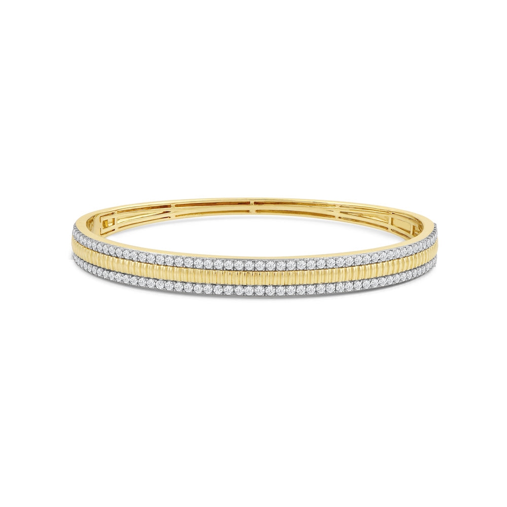 Three Row Diamond Bangle with Lab Cut Diamond in 14KT Yellow Gold view 1

