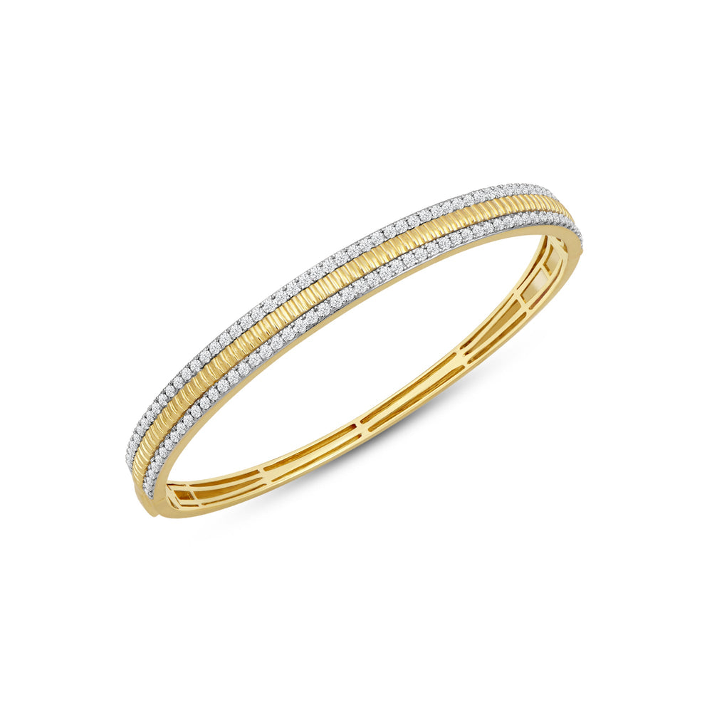 Three Row Diamond Bangle with Lab Cut Diamond in 14KT Yellow Gold view 2
