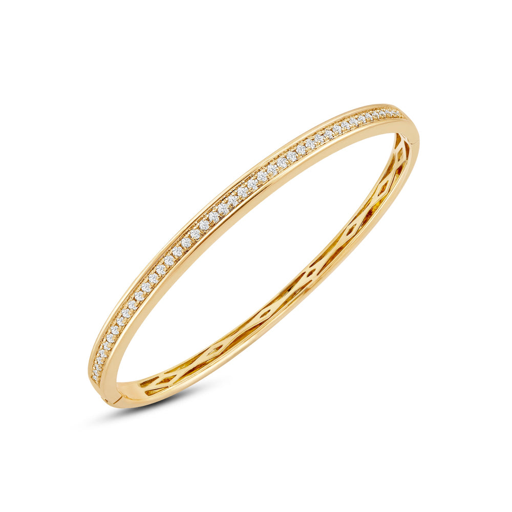 Classic Pave Diamond Bangle with Lab Cut Diamond in 14KT Yellow Gold view 2
