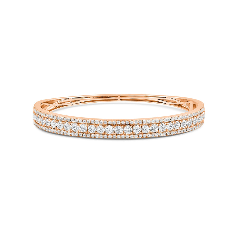 Classic Pave Studded Edges Diamond Bangle with Lab Cut Diamond in 14KT Rose Gold view 1
