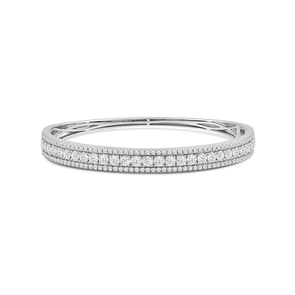 Classic Pave Studded Edges Diamond Bangle with Lab Cut Diamond in 14KT White Gold view 1
