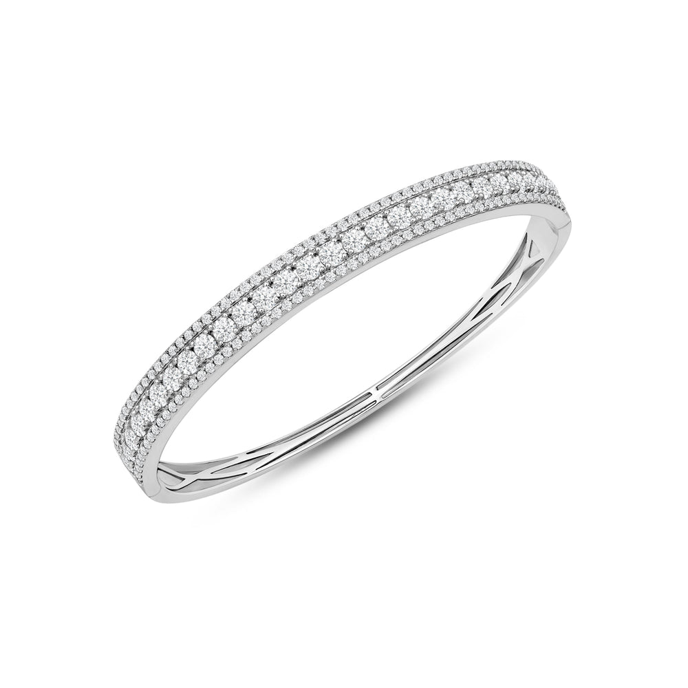 Classic Pave Studded Edges Diamond Bangle with Lab Cut Diamond in 14KT White Gold view 2
