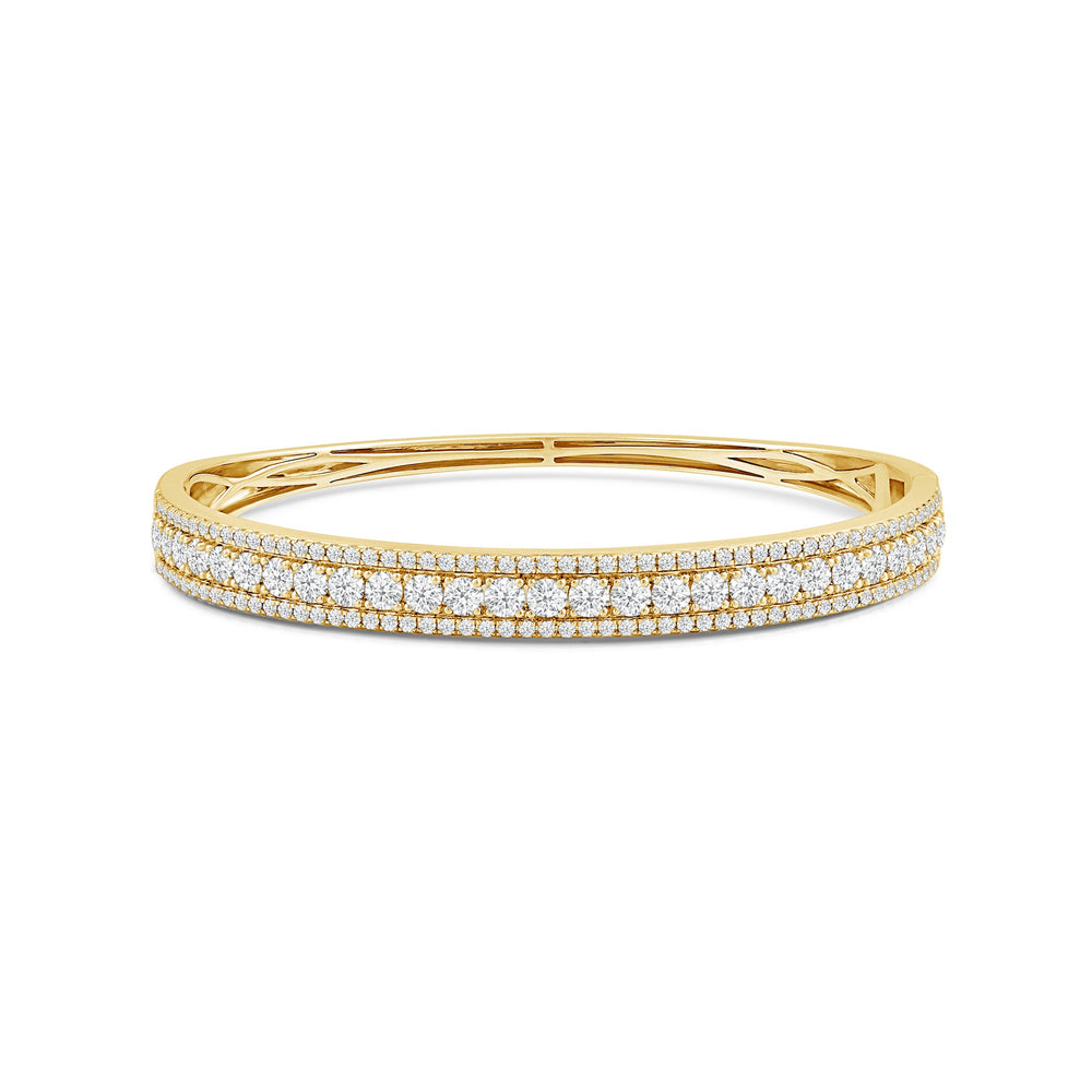 Classic Pave Studded Edges Diamond Bangle with Lab Cut Diamond in 14KT Yellow Gold view 1
