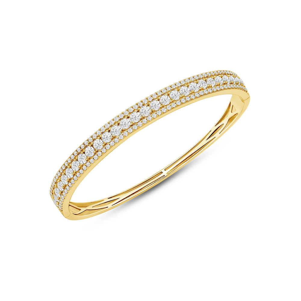 Classic Pave Studded Edges Diamond Bangle with Lab Cut Diamond in 14KT Yellow Gold view 2
