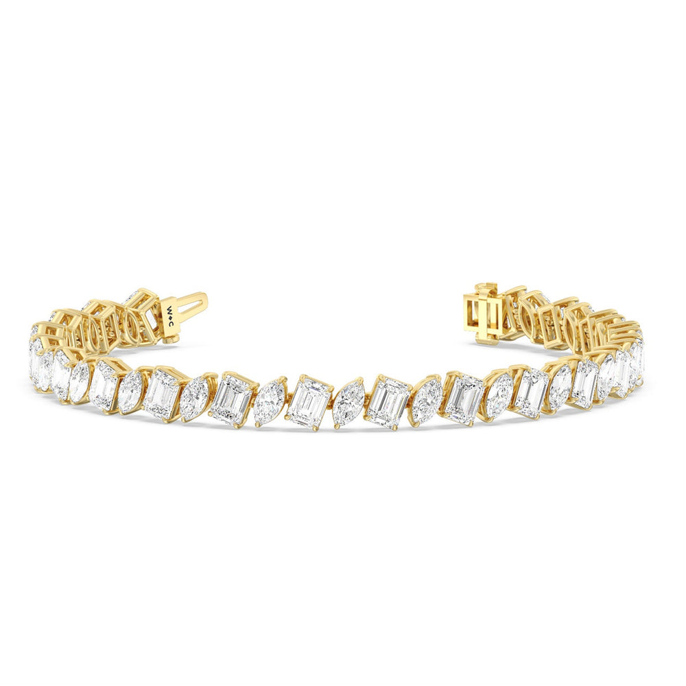 Emerald and Marquise Alternating Tennis Bracelet with Lab Cut Diamond in 14KT Yellow Gold view 2
