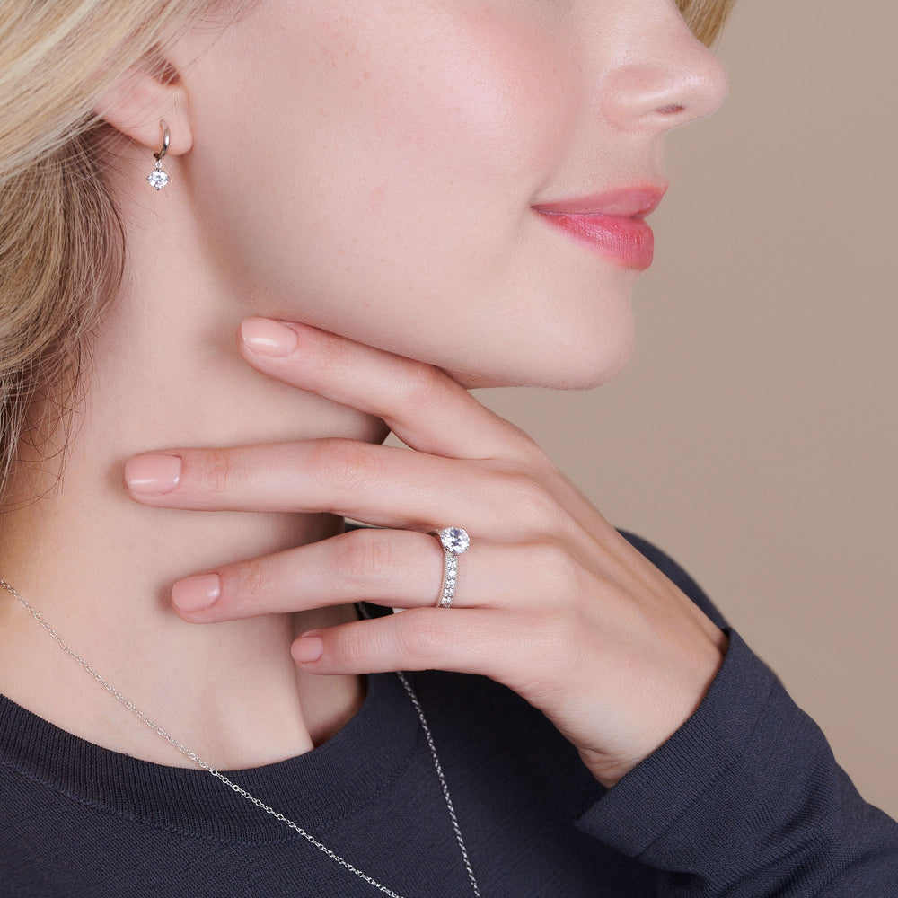 Model Wearing Floral Diamond Engagement Ring view