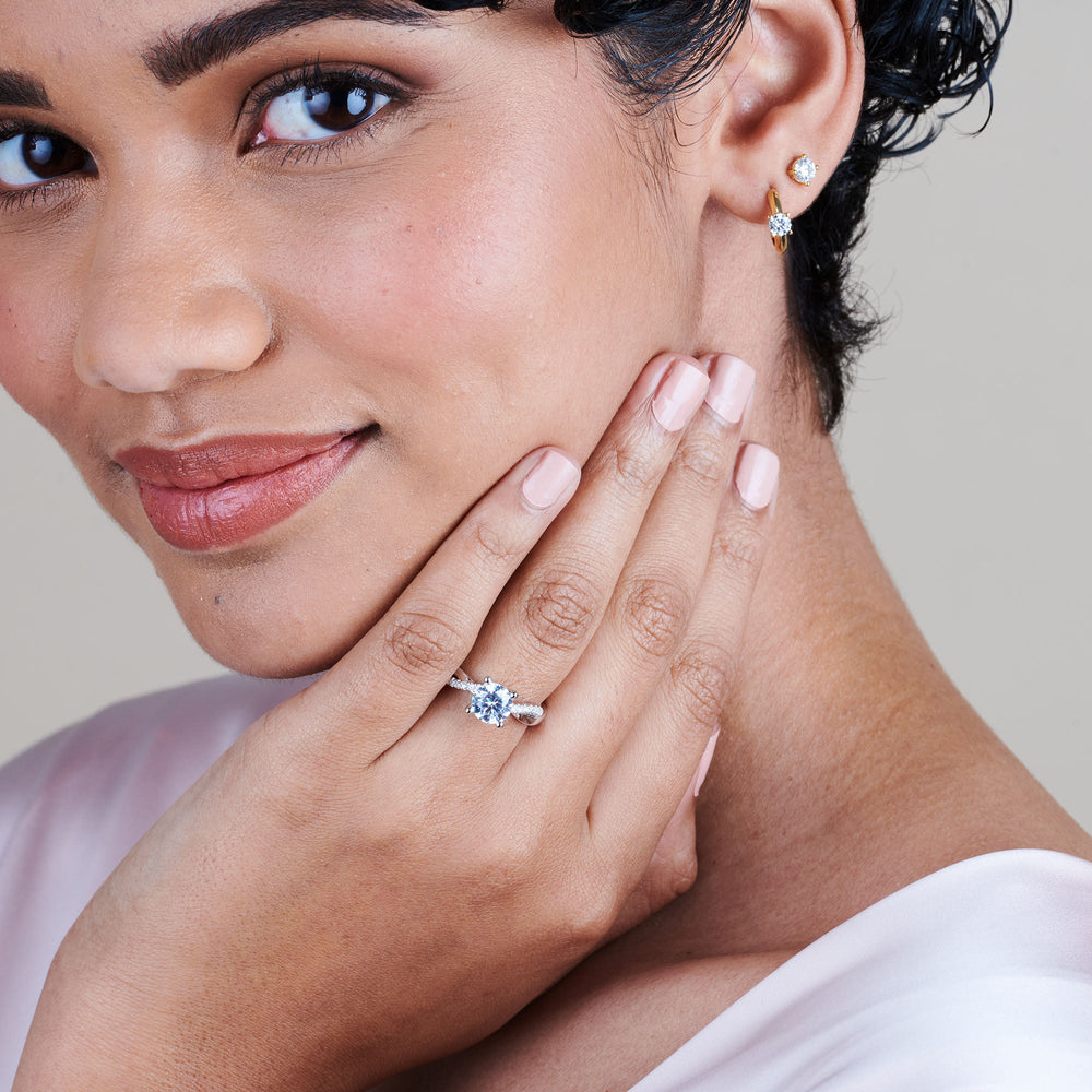 Model Wearing Twisting Vine Diamond Ring with Lab Grown Diamond view